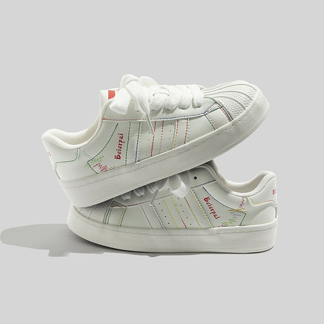 Bell Colorful Shell-Toe White Sneakers, Fashionable and Versatile Casual Women's Shoes, 2026 New Spring Leather Panel Shoes