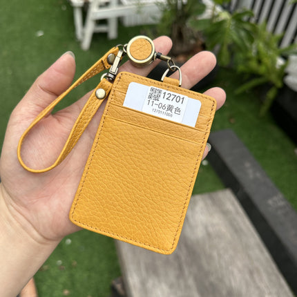 Fashion Genuine Leather Hangtag One-sided ID badge Wrist Wear Drawable Waist Card Bag Japanese and Korean Work Card Set