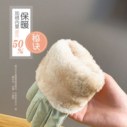 Autumn and winter warm gloves fleece-lined thick skin-feeling fabric windproof water-splashing cartoon outdoor sports cycling wholesale