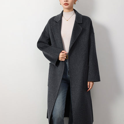 Double-Sided Woolen Loose-Fitting Over-The-Knee Suit Collar Coat 100% Wool Casual Women's Extended Length Mid-Length Style