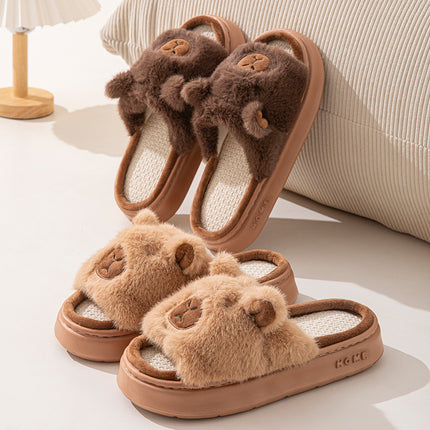 Cute Water Guinea Pig Men's and Women's Furry Open-Toe Four-Season Summer Cotton and Linen Slippers Linen Slippers