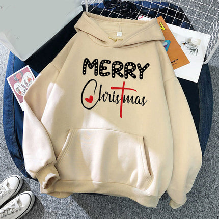 in stock foreign trade cross-border Christmas letters Merry Christmas printed hooded vests European and American autumn and winter men and women