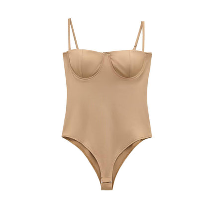 Foreign trade cross-border supply wholesale spring new European and American style silk satin texture underwear type jumpsuit Army Green card