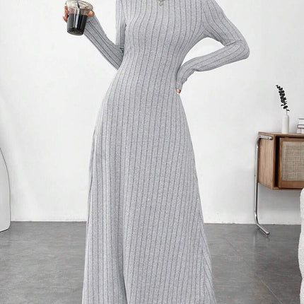 European and American Cross-Border Autumn and Winter Women's Clothing, Slim-Fitting High Collar, Fashionable Solid Color Pit Strip Brushed Long-Sleeved Dress for Women