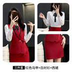 Wine red vest long sleeve shirt dress / S