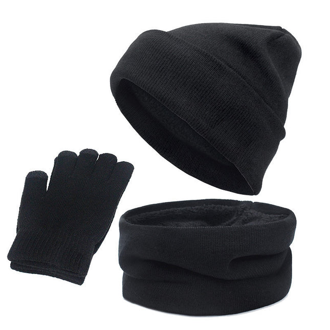 Foreign trade cross-border autumn and winter fleece-lined three-piece AliExpress Amazon warm suit winter hat scarf touch screen gloves