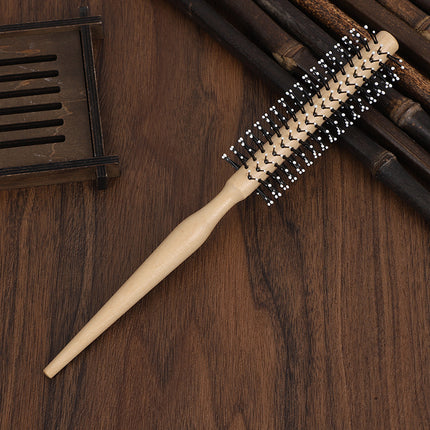 Curly Hair Comb for Women and Men, Wooden Curling Comb, Blow-Dry Styling Comb with Inner Buckle, Barber Shop, Hair Salon, Professional Cylinder Roller Comb