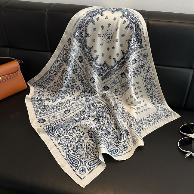 Simulated Silk Printed Silk Scarf for Women, Korean Cashew Leopard Print Headscarf, Four-Season Scarf, Professional Scarf Wholesale