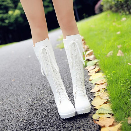 Lolita Princess Boots White Punk Women's Boots Retro Dress Boots 2025 Autumn and Winter Lace-Up High Boots