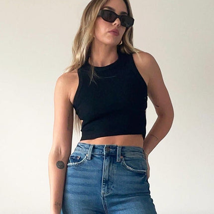 2024 Summer Cross-Border New I-Shaped Vest European and American Ins Sports Short Navel-Baring Cut Out Sleeveless Top for Women
