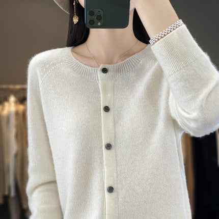 First-line clothing 100 full wool knitted cardigan women's autumn and winter New loose coat versatile comfortable sweater fashion