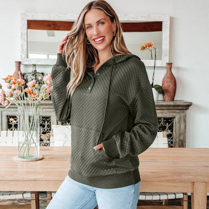 Trendy Plaid Long-Sleeve Sweatshirt Women's Hoodie Jacquard Knit Loose Pocket Top Cross-Border Women's New Fashion