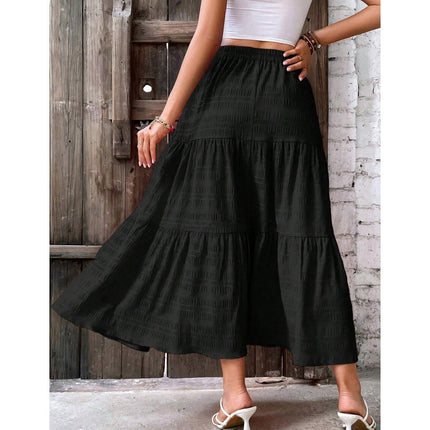 Real shot in stock foreign trade cross-border AliExpress shrimp skin independent station Europe and the United States solid color spring style elastic waist skirt