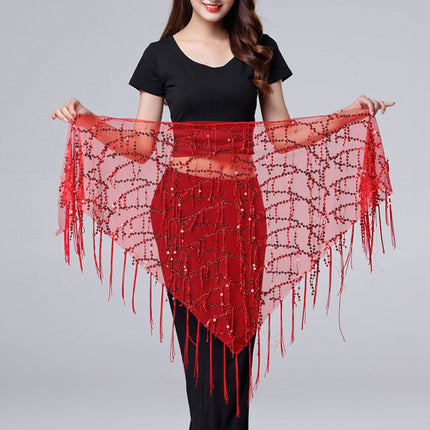 in stock Dance Suit Sequins Tassel Triangle Towel Table Performance Hip Towel Practice Waist Chain Waist Towel Belly Dance Waist Chain Europe and America