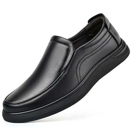 Men's Leather Shoes 2026 Spring New Style Men's Slip-On Non-Slip Business Casual Shoes with Fleece Lining for Middle-Aged and Elderly Men