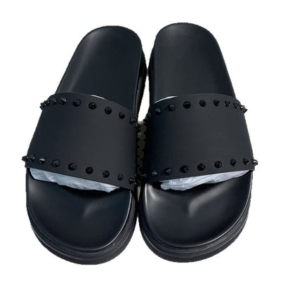 2024 New European and American Middle East Dubai Men's Rivet Decorated Flat Slippers Genuine Leather Slippers Manufacturer Wholesale