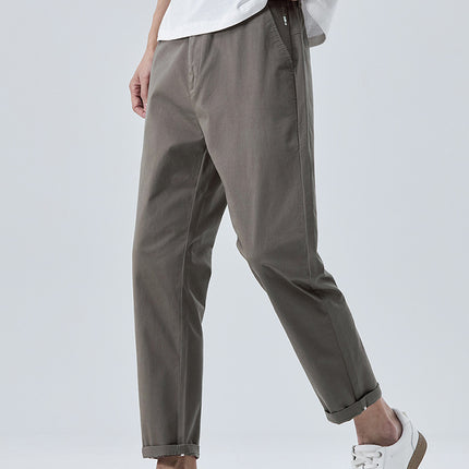 Summer Thin Pure Cotton Casual Pants for Men, Slim Straight-Leg High-End Slim-Fit Cropped Pants, Stretchy and Trendy for Boys