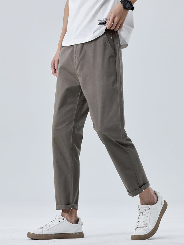Summer Thin Pure Cotton Casual Pants for Men, Slim Straight-Leg High-End Slim-Fit Cropped Pants, Stretchy and Trendy for Boys