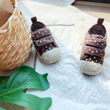 2025 Spring Children's Korean Fisherman Shoes Vintage Floral Soft Sole Board Shoes Girl's Velcro Cloth Shoes