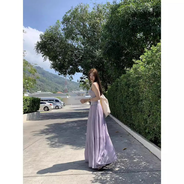 2025 New Wisteria Garden Skirt for Women, Spring and Autumn Slimming Long A-Line Skirt, Elegant Fairy Purple Skirt