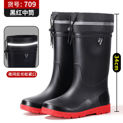 New Thickened High-Tube Men's Waterproof and Non-Slip Outdoor Fishing Boots with Drawstring Closure