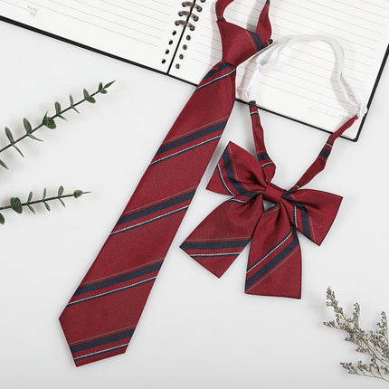 Japanese and Korean striped jk/dk college style men's and women's red cyanotic gray blue shirt accessories tie-free collar suit