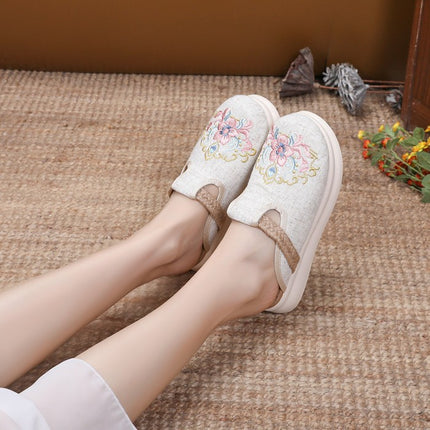 New Arrival Pastoral Style Linen New Chinese Style Deodorant Feet Home Outfit Cloth Shoes Slip-on Slippers Embroidered Shoes Women's Shoes