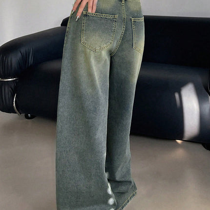 Cross-border foreign trade Amazon European and American water-washed blue wide-leg ultra-long floor-length jeans women's ripped loose casual pants