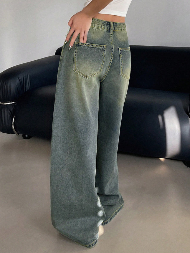 Cross-border foreign trade Amazon European and American water-washed blue wide-leg ultra-long floor-length jeans women's ripped loose casual pants
