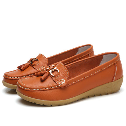 Summer Hollow New Leather Shoes for Middle-Aged and Elderly Mothers, Women's Single Shoes, Bean Shoes, Women's Soft-Soled Wedge-Heeled Clogs, Women's Shoes