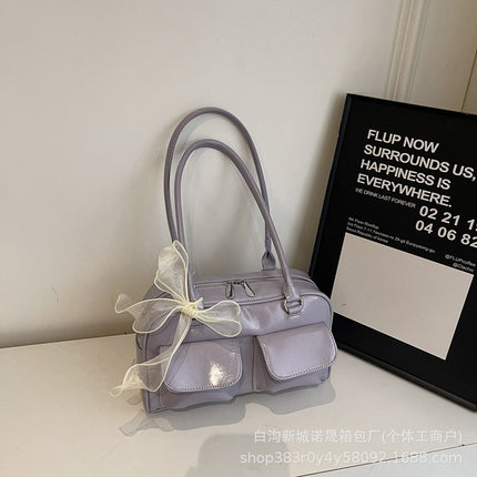 Trendy Niche Design Baguette Bag Cross-border Retro Women's Bowling Bag Women's Solid Color Simple Soft Face Underarm Bag