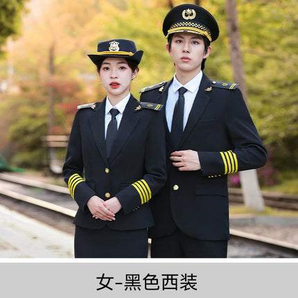 Long-Sleeved Suit High-Speed Rail Attendant Uniform Aviation College Uniform Men's and Women's Hotel Property Security Work Clothes