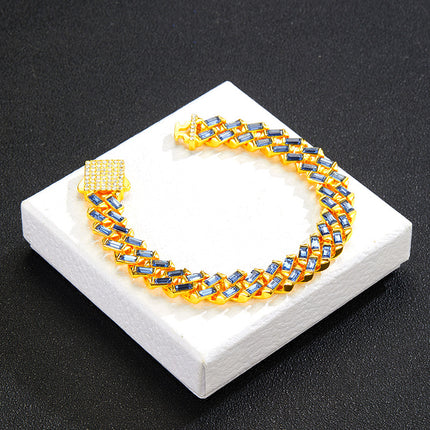 Amazon New Blue T Square Diamond Cuban Chain 13mm Men's Heavy Industry Miami Necklace Jewelry Cross-border Exclusive