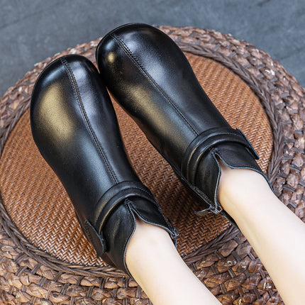 Women's Boots 2025 Autumn and Winter New Style Thick Medium Heel Soft Sole First Layer Cowhide Fleece-Lined and Cotton Short Boots for Middle-Aged and Elderly Women