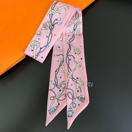 New Chain Key Tassel Women's Versatile Streamer Tying Bag Ribbon Headband Ready-Made Small Scarf Scarf Wholesale