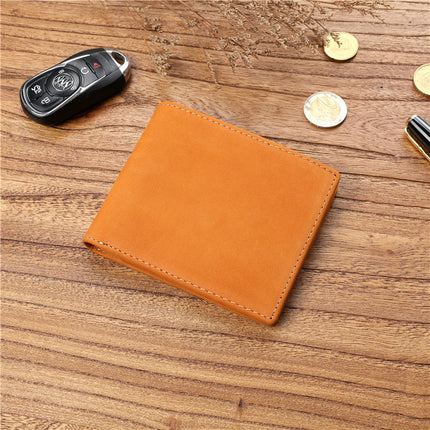 Men's Retro Crazy Horse Top Layer Cowhide Short Wallet Youth Genuine Leather Driver's License Wallet for Boyfriend Dad Gift