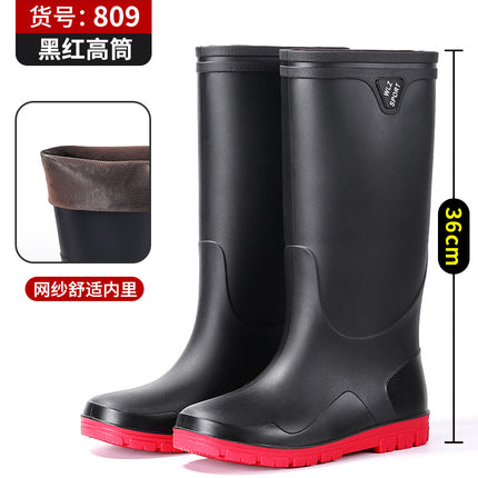 New Thickened High-Tube Men's Waterproof and Non-Slip Outdoor Fishing Boots with Drawstring Closure