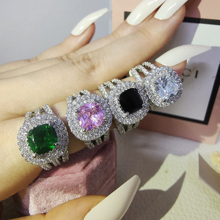 ebay AliExpress cross-border european and american fashion ring best selling square colored diamond ladies daily wedding r4898