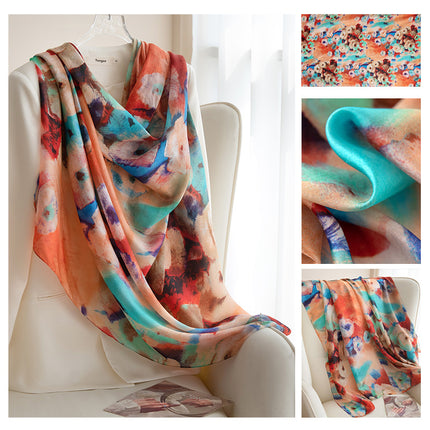 Autumn New Arrival Mulberry Silk Scarf for Women, Green Small Floral Shawl, Long Silk Scarf, Ready for Wholesale