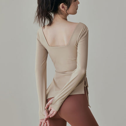 Yoga Suit with Chest Mat Long Sleeve Women's Drawstring Sports Top Professional Autumn and Winter Running Pilates Training Fitness Suit