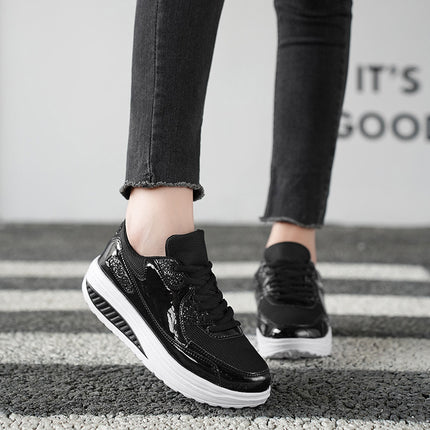 Cross-Border Rocking Shoes Trendy Gold Mirror Glossy Shoes Casual Shoes Outdoor Large Size Women's Shoes Sequined Thick Sole New Style