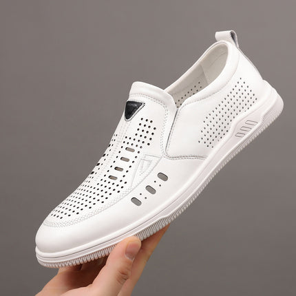 Summer Leather Shoes for Men, Casual Hollow Breathable Clogs, Soft Sole, Soft Mesh Shoes, Foreign Style Men's Shoes, Drop Shipping