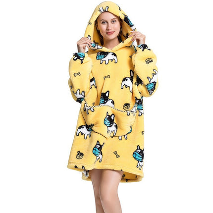 Cross-border New Printed Flannel Pullover Adult Cotton Velvet Lazy Clothing Cape Nightgown Warm Thickened Cold-proof Clothing