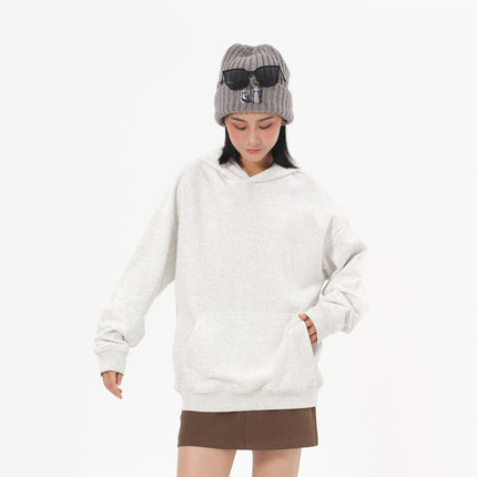 Spring and Autumn Heavy 380g Big terry Shoulder Hooded Sweater Women's American Fashion Brand Loose Solid Color All-match Couple Hoodie