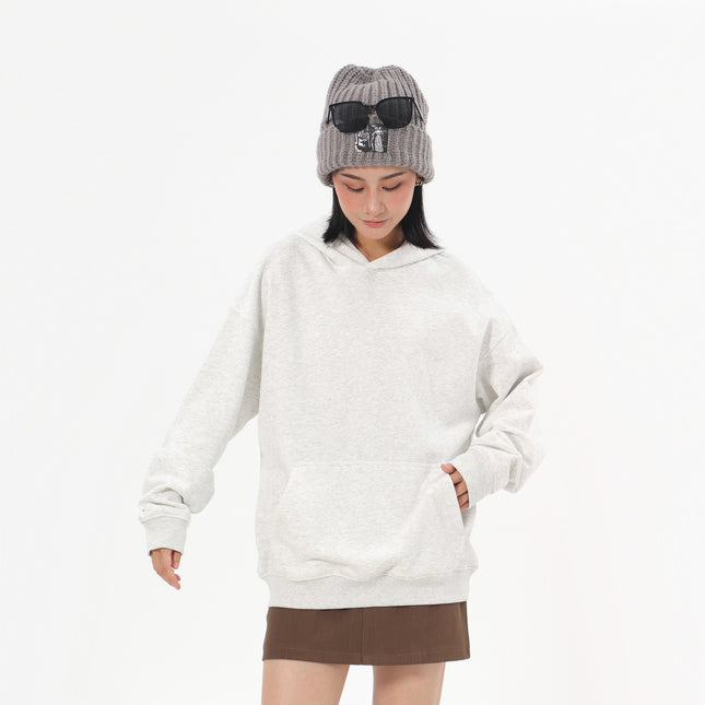 Spring and Autumn Heavy 380g Big terry Shoulder Hooded Sweater Women's American Fashion Brand Loose Solid Color All-match Couple Hoodie