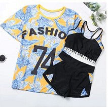 Sports swimsuit women's two-piece bikini three-piece small chest push up belly cover slimming conservative boxer hot spring swimsuit