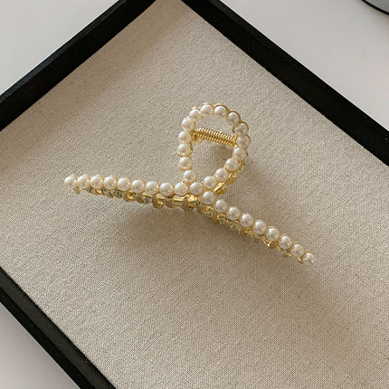 Korean-style Rhinestone Metal Pearl Grab Clip Women's New Large High-end Sense Back Head Disc Shark Clip Headwear