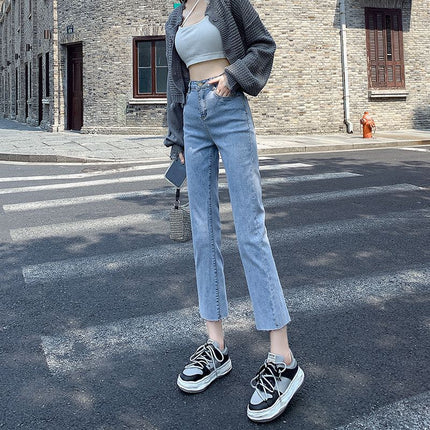 Spring 2025 New Rear Split Design Sense Niche All-match Jeans Women's Small Straight Pipe Pants JEANS