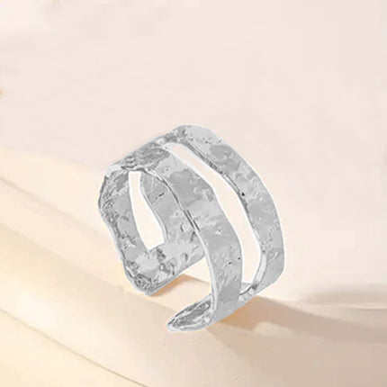European and American Style Double-Layer Open Bracelet for Women with Hammered Design, Minimalist Style, Metallic Texture, Adjustable Bracelet and Ring