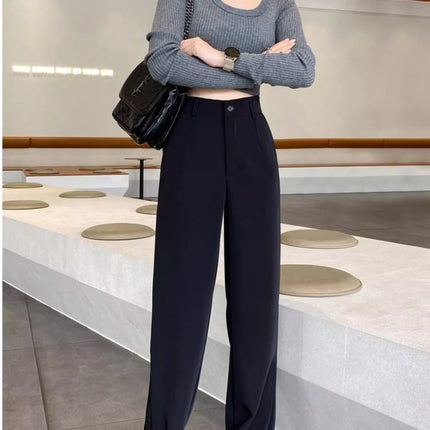 Loose black suit pants women's trousers straight mop casual drop-down wide-leg pants high waist spring and autumn draping slimming